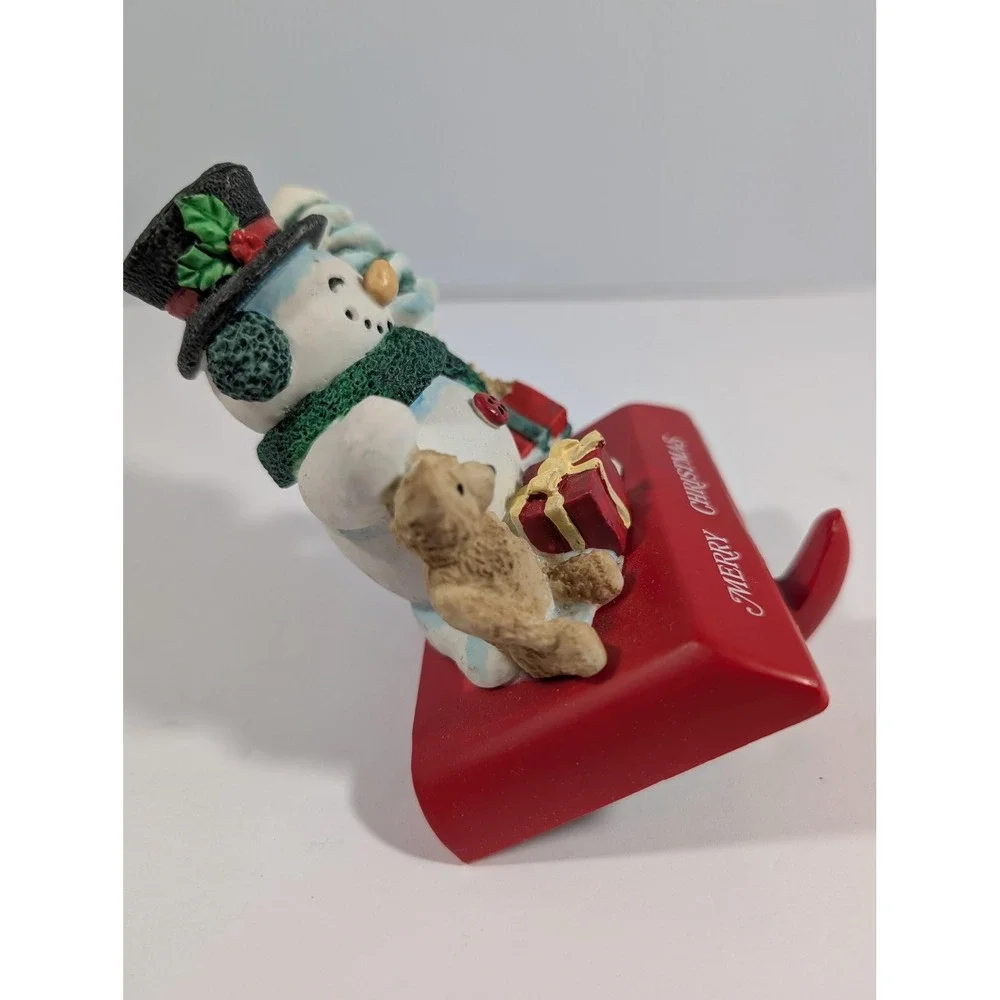 Santas Workbench Snowman Teddy Bear Hand Painted Resin Christmas Stocking Holder